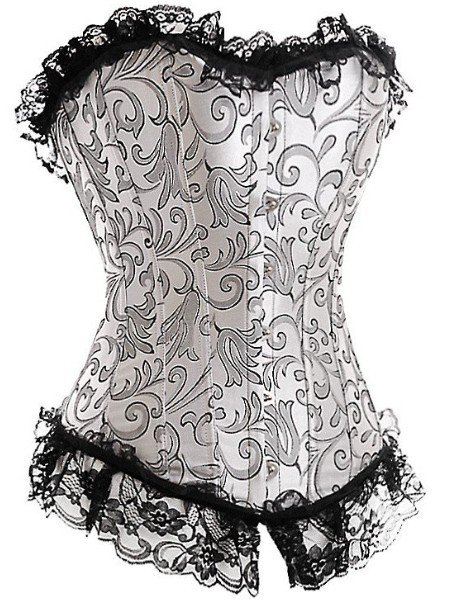 Free shipping sexy embroidered corset lingerie silver flowers boned 