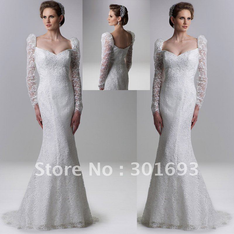 Free Shipping OLW9 Elegant French Lace Long Sleeve Wedding Gowns