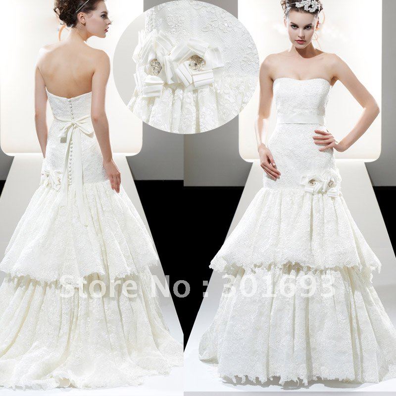 Free Shipping OLW26 French Lace Princess Wedding Dresses 2012