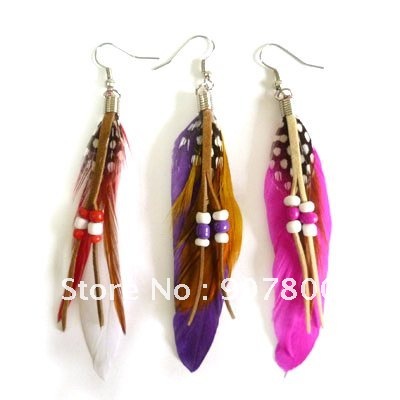 Wholesale Beading Companies on Feather Earrings Wholesale Beads Mixed 12pairs   Lot Free Shipping