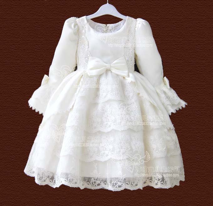 Free shipping longsleeved dresses flower girl dress girl winter dress 