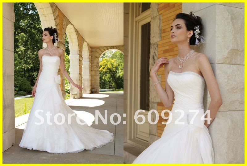  Strapless Tulle Bow A line Simple Affordable Wedding Dress Bridal Gown