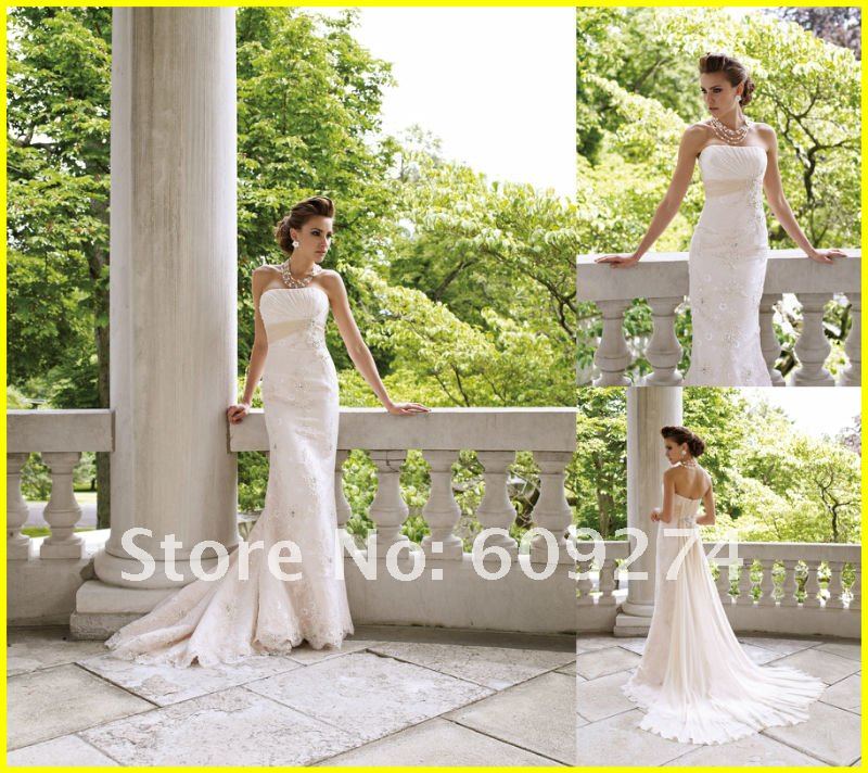 Free Shipping 2012 Best Selling Strapless Backless Lace Beading Sheath 
