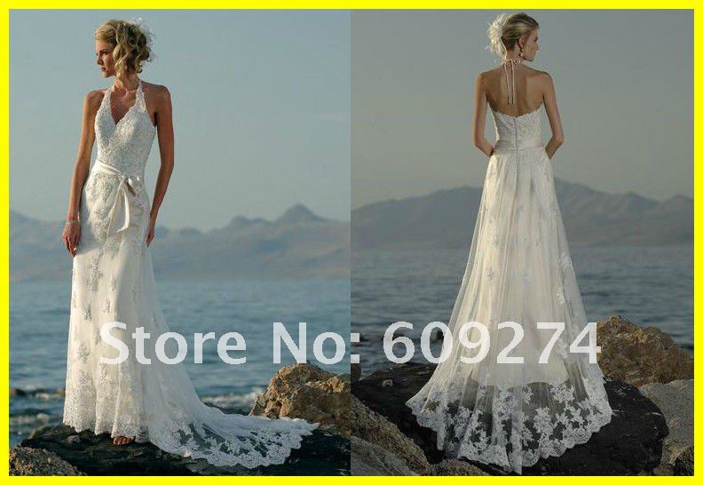  V neck Court Train Lace Beading Sexy Beach Wedding Dress Bridal Gown