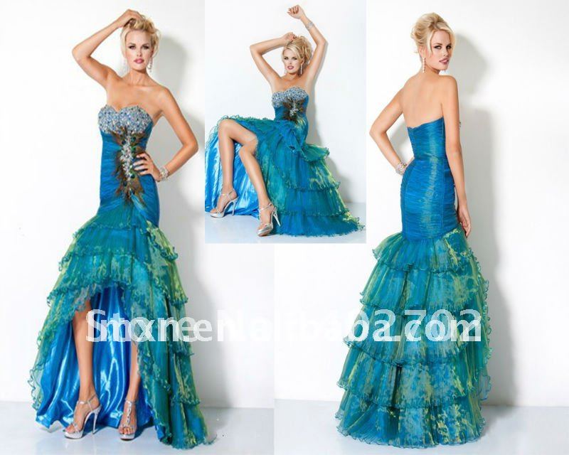 Peacock colored wedding dresses