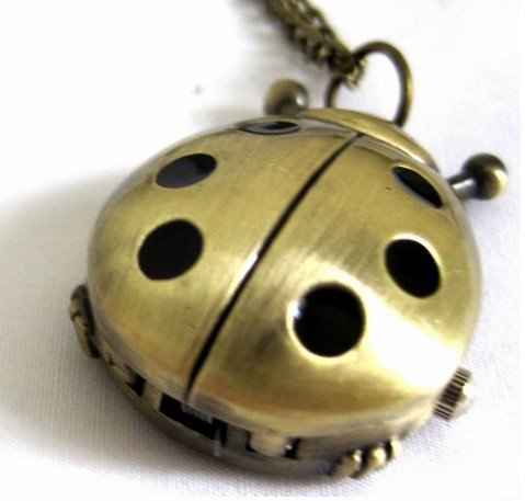 Pocket Watch Emerald on Vintage Antique Brass Ladybug Necklace Pocket Pendant Watch Pw013 Jpg