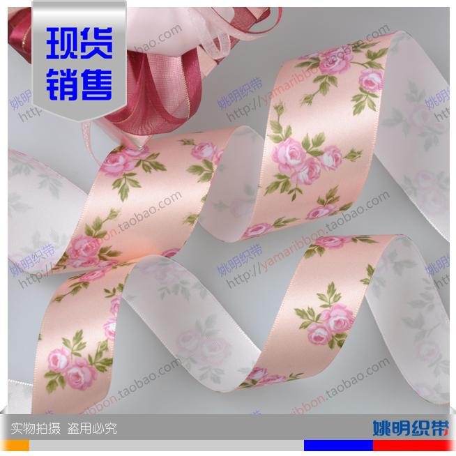 Wholesale Mm Or Mm Width Floral Satin Ribbonprinting Rosewedding