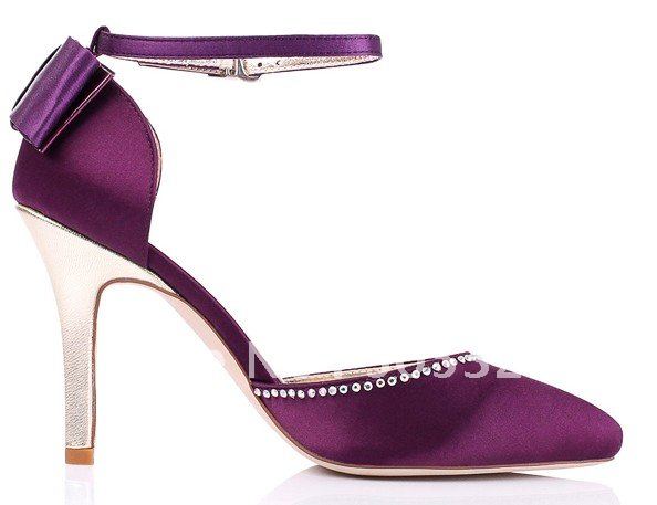  toe dark purple mid heel rhinestone wedding shoes 2012 with strap