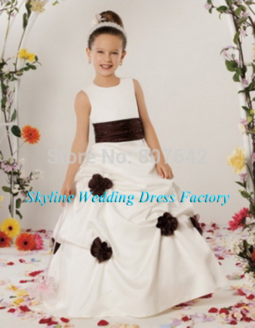  Satin Dress on Satin Floor Length Flower Girl Dress With Black Sash Party Dresses