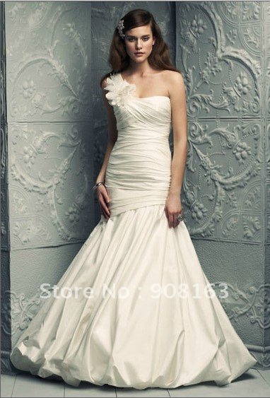 Stunning Oneshoulder Tafttea Elegant Mermaid Vintage Wedding Dresses 2012 