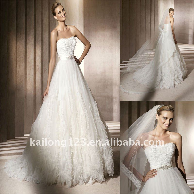  Sweep train Pleated Tulle Ruffles Tulle New Style Bridal Wedding Dress
