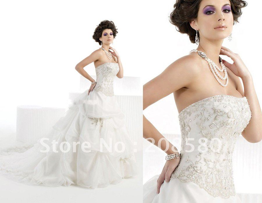 2012 strapless beaded lace ruffled organza ball gown bridal wedding dresses