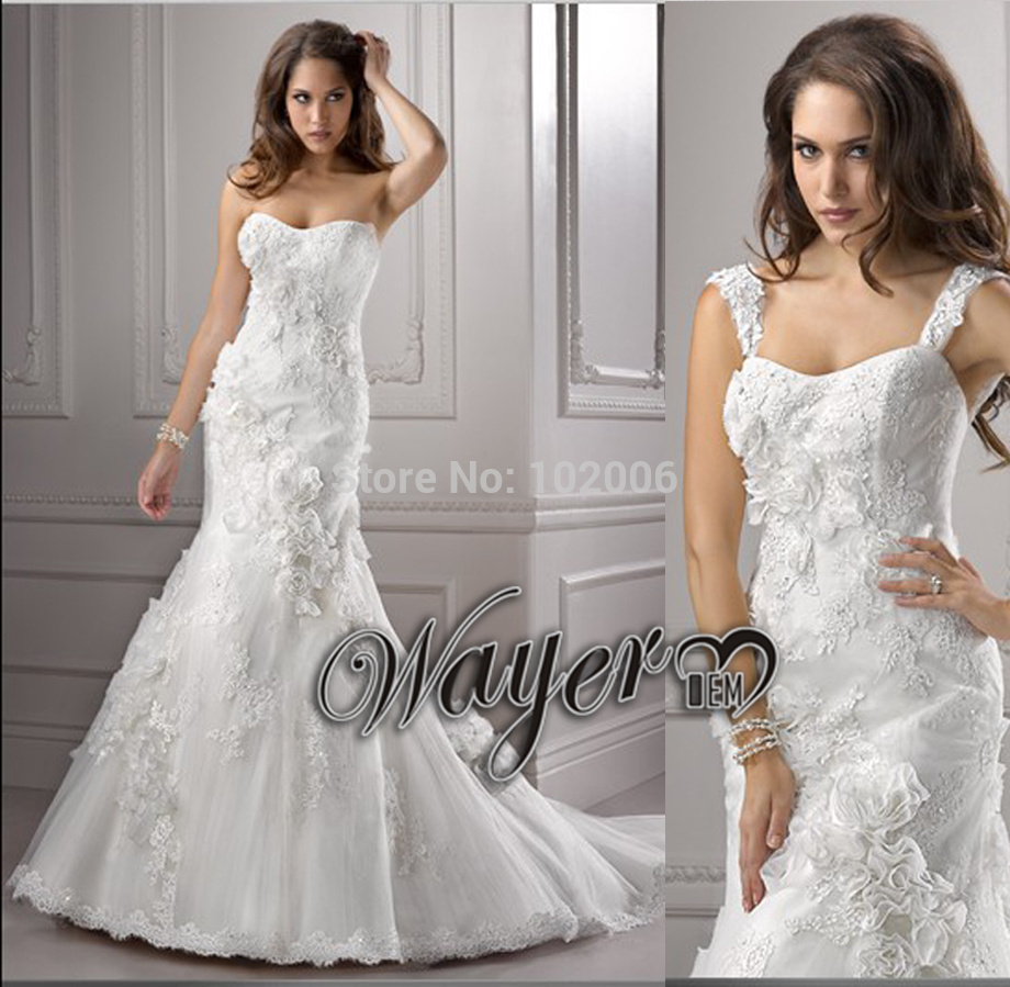  Empire Lace Appliqued Organza Mermaid Wedding Dresses HLWD2606