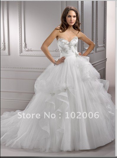  Princess Organza Crystal Corset Ball Gown Wedding Dresses HLWD2609