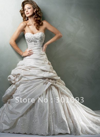 ONW21 Strapless Taffeta Ball Gown Appliqued Inexpensive Wedding Dresses