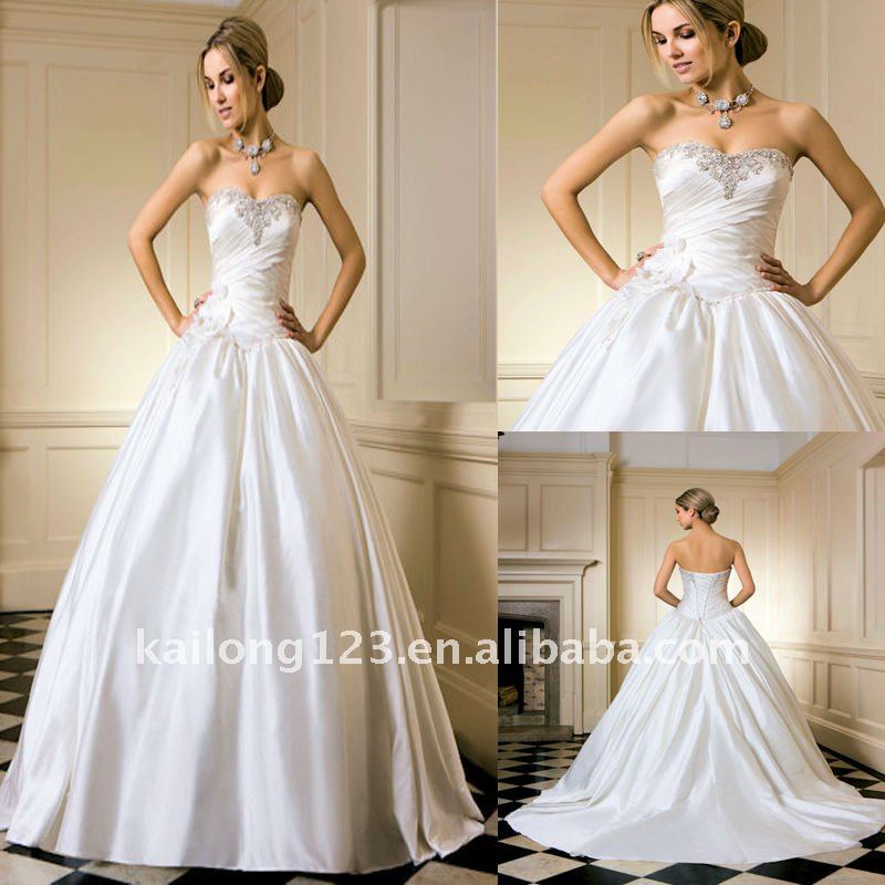 Sparkle Beaded Diamond Flower Ball Gown White Wedding Gown