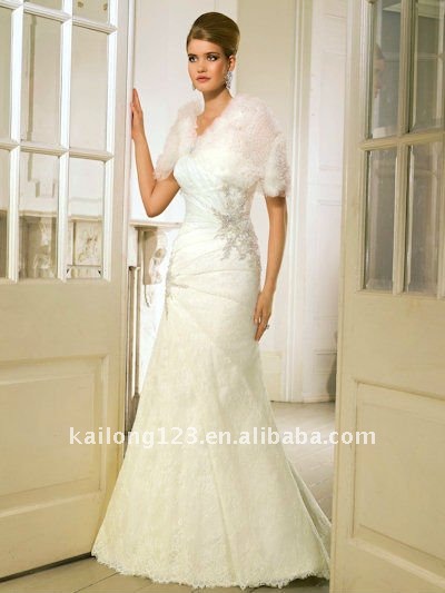 Stunning Beaded Lace Appliqued Trumpet Wedding Dress