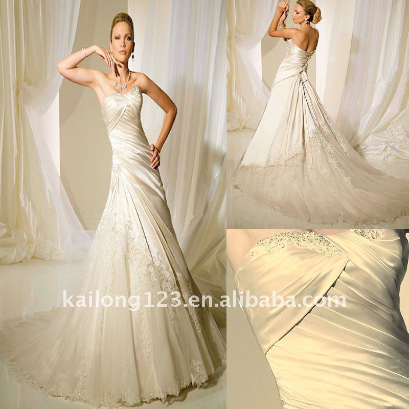 Gracefully Strapless Beaded Lace Bridal Wedding Dress