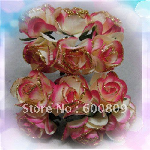 Wholesale 144 branches 864pcs glittered paper rose flowers for scrapbook 