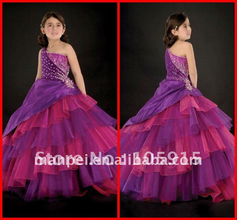 H31 Custom Made New Fashion Purple and Red Organza Beaded OneShoulder 