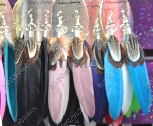 Wholesale 24Pairs mix lots feathers colored peacock feather jewelry