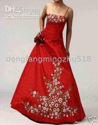 New embroidered Plum blooming red Wedding dress Prom Gowns