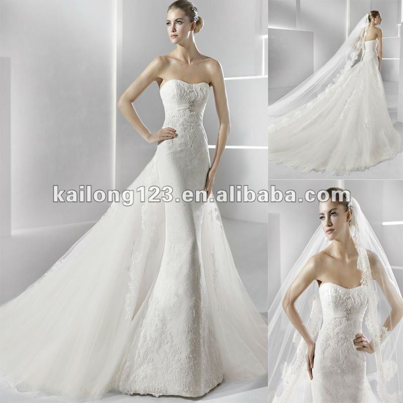 Exquisite Strapless Fitted Court Train Tulle Lace Mermaid Wedding Dress