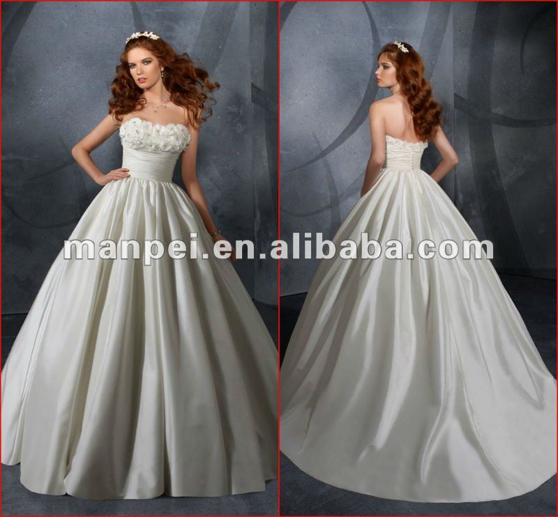  Aline Puffy Empire Waist White Corset Back Strapless Wedding Gown