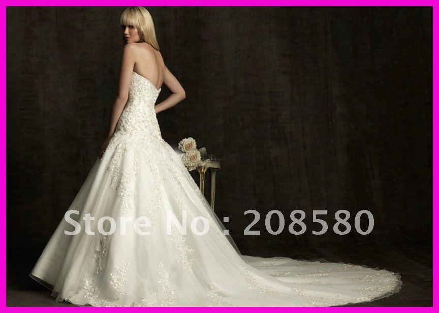 Vintage sweetheart appliqued ball gown lace bridal wedding dresses chapel 