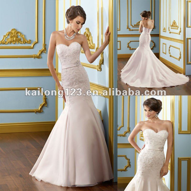 Fit and Flare Chapel train Beaded Lace On Organza Fishtail Wedding Dress