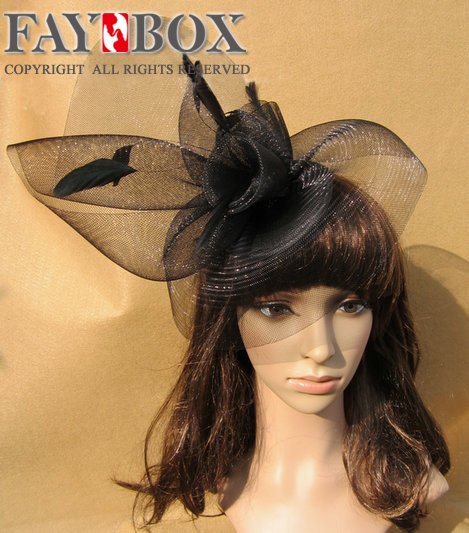 Lady's Fashion Hair Accessories black Feather flower Fascinator Veil 