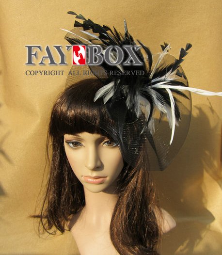 8pcs lot Lady's Fashion Hair Accessories black Feather flower Fascinator