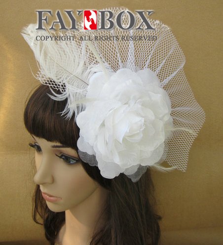 8pcs lot Lady's Fashion Hair Accessories white Feather flower Fascinator 