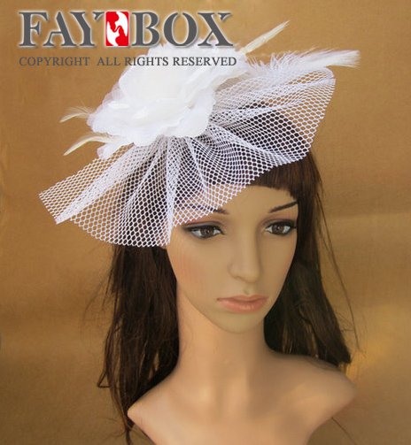 Lady's Fashion Hair Accessories white Feather flower Fascinator Headwear hat