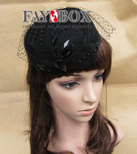 Lady's Fashion Hair Accessories Black Vintage Hepburn style wool Hat 