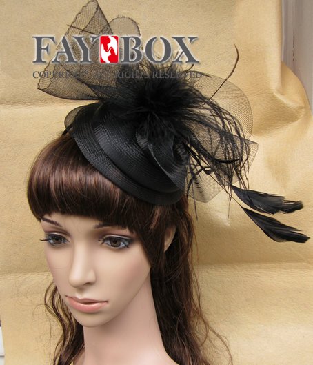 Lady's Fashion Hair Accessories black Feather Fascinator Princess Headwear