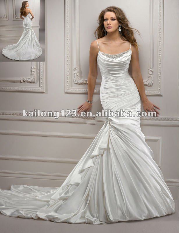  and Flare Chapel Train Crystal Beaded Satin Zipper Wedding Dress 2012