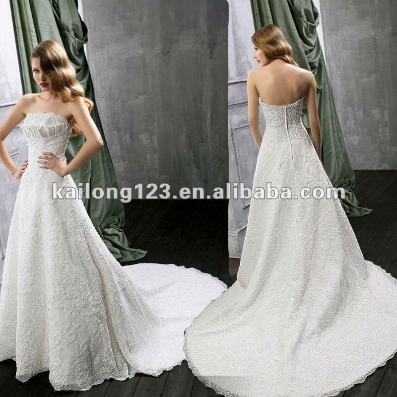Strapless Ruffle Applqiued Lace New Style Wedding Gown