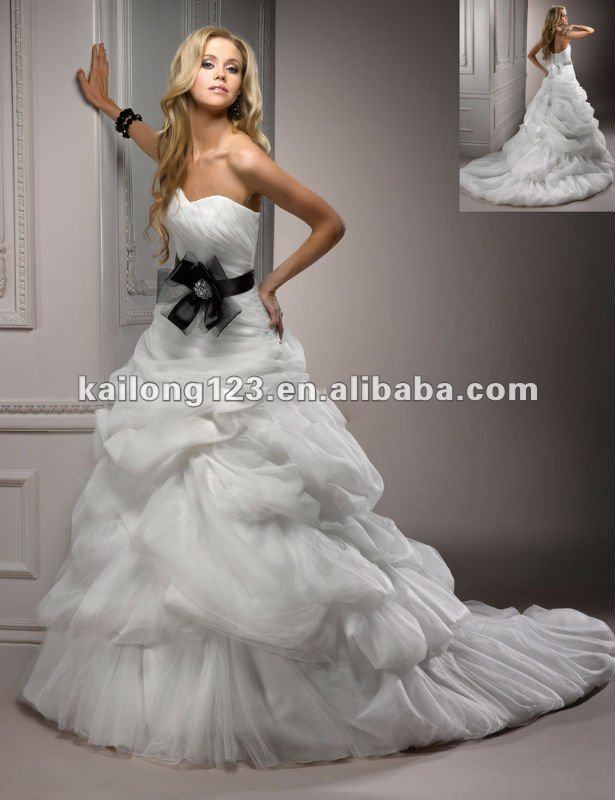 Train Floral Crystal Beading Tulle Organza Ruched Pick Up Wedding Gown