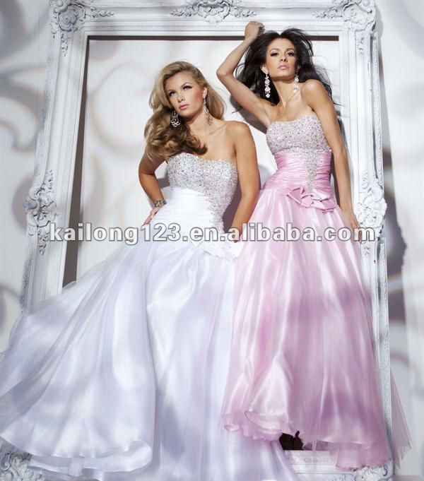  Beaded Fanned Bow Taffeta Tulle White Pink Lace Up Back Prom Dress