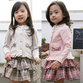 2013 spring preppy style girls clothing baby outerwear plaid layered dress set tz-0478