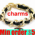 (Min order $5,can mix) 3 Colors Punk Metal Braid Bracelet Leather Bracelet Charm Bracelet Free Shipping