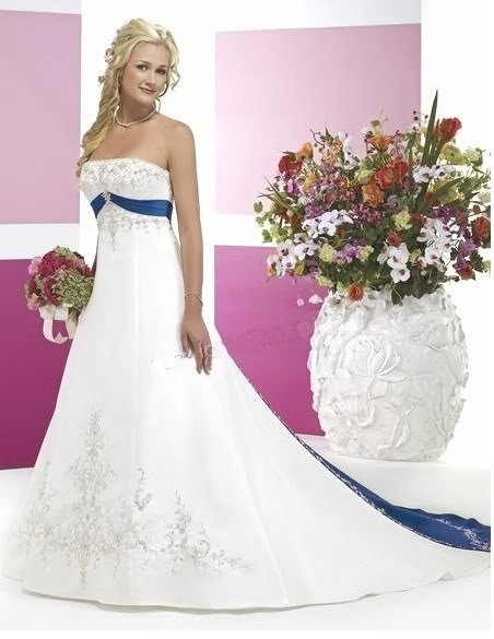 white and blue wedding dress