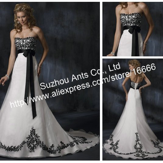 white with black lace wedding dress
