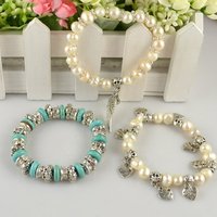 Comercio al por mayor de agua dulce 3 piezas de piedra turquesa brazalete de perlas de joyería de diseño de moda Cóctel mixto Envío Gratis LB222528 (China (continental))