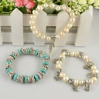 Comercio al por mayor de agua dulce 3 piezas de piedra turquesa brazalete de perlas de joyería de diseño de moda Cóctel mixto Envío Gratis LB222528 (China (continental))