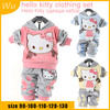 1 Set Retail children clothing sets, hello kitty girl clothing set, hoodie+pant, velvet, for autumn/spring, Free shipping