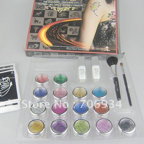 Wholesale Tattoos on Wholesale Glitter Tattoo Kit Colors Supply Kit Body Painting Tattoo