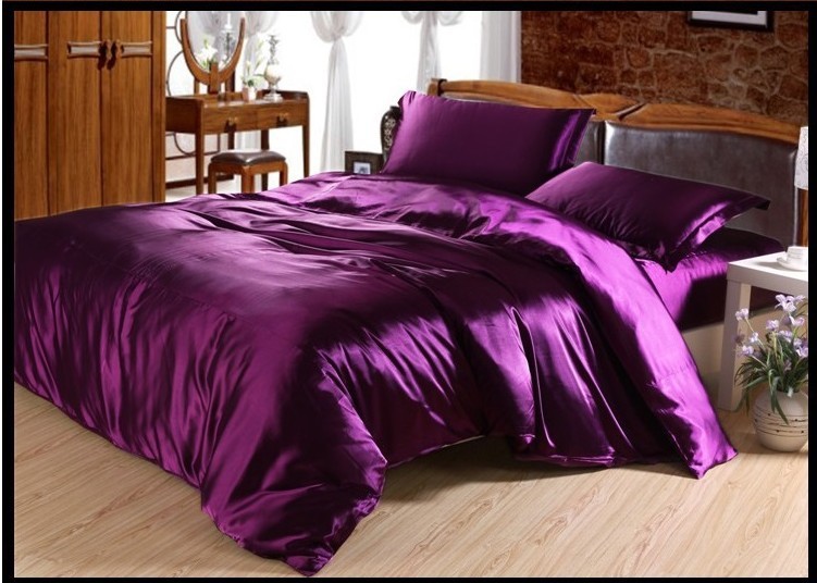 Wholesale-Luxury Deep Purple Silk Satin Bedding Sets King Size Queen ...