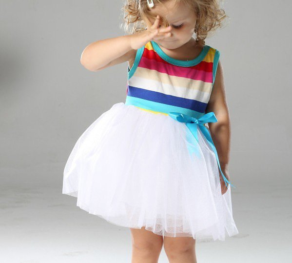 Baby Girl White Tutu Dress Party Petti Skirt Stripe Princess Ruffled Fluffy Bow